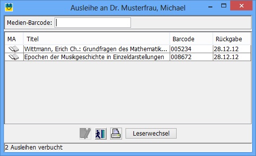 Ausleihe ber Barcode-Eingabe