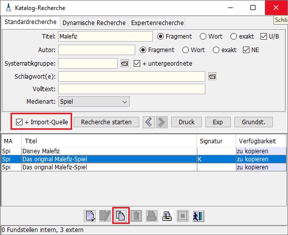 Import von Katalogdaten whrend Recherche